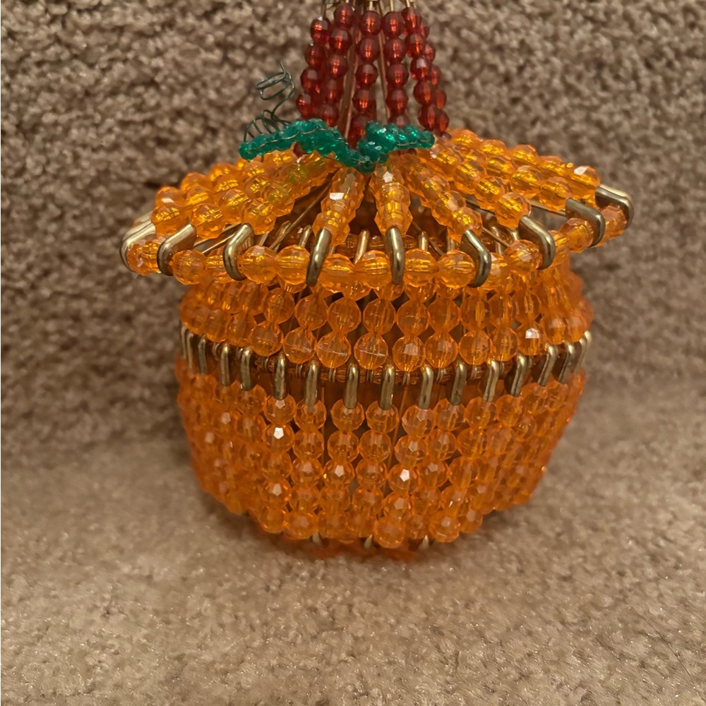 Vintage Safety Pin Beaded Halloween Orange Pumpkin